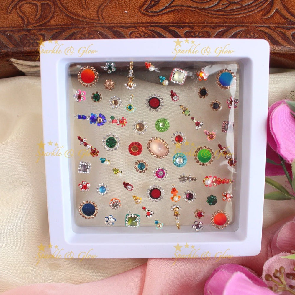 Heavy Stone work Bridal Bindi box with Assorted colour and size - Sparkle and Glow - 