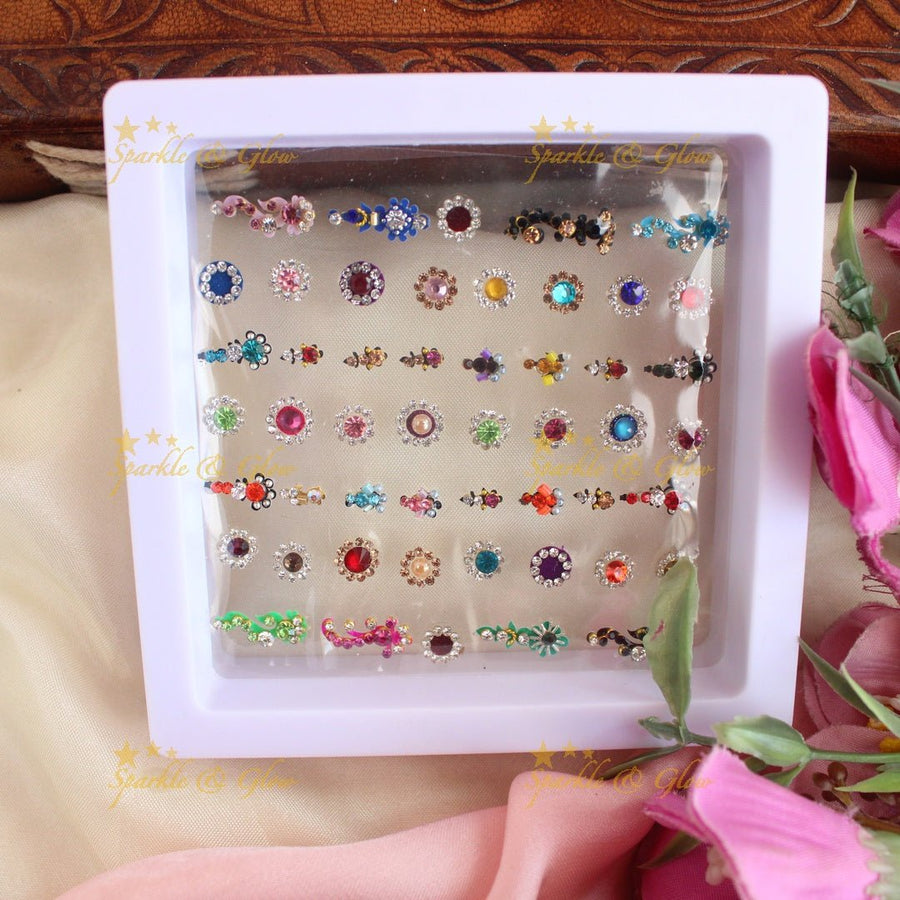Stunning different shaped Bridal bindi box with pearls and stones - Sparkle and Glow - 
