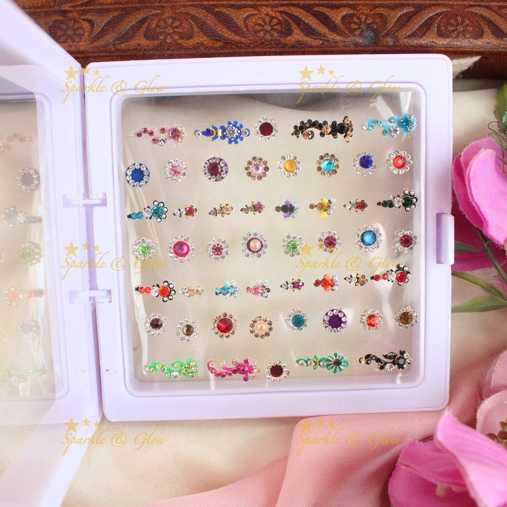 Stunning different shaped Bridal bindi box with pearls and stones - Sparkle and Glow - 