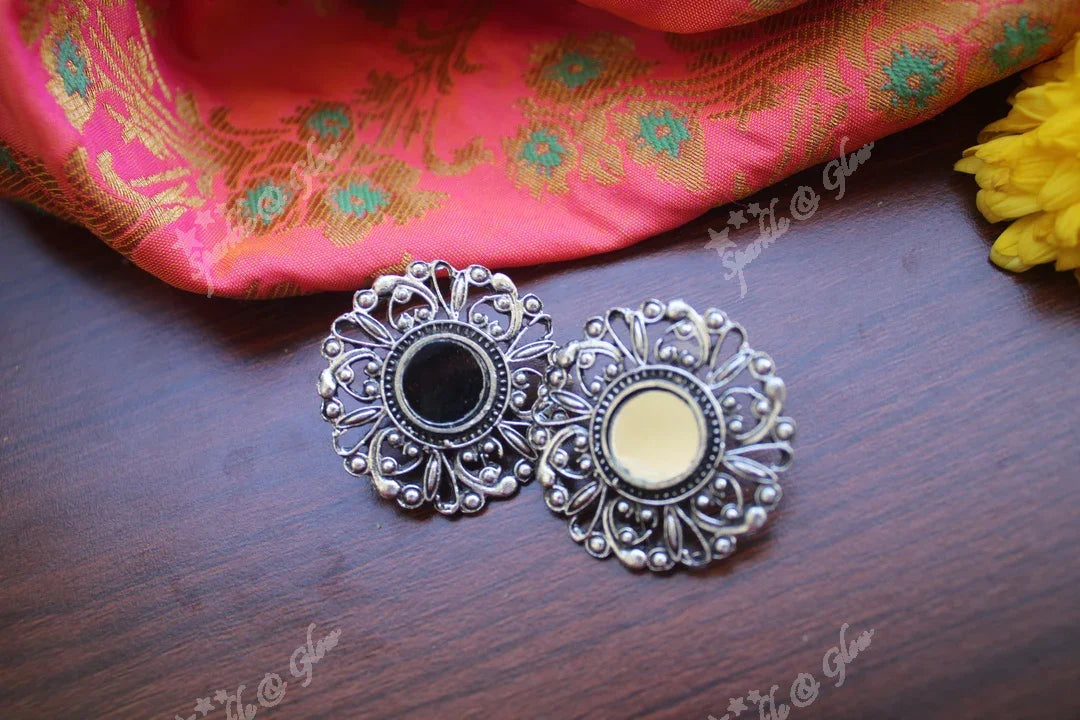 Oxidized Silver Mirror Stud Earrings