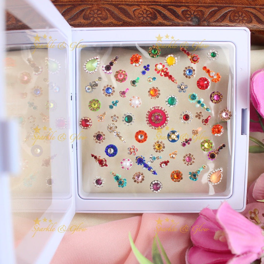 Stunning different shaped Bridal bindi box with pearls and stones - Sparkle and Glow - 