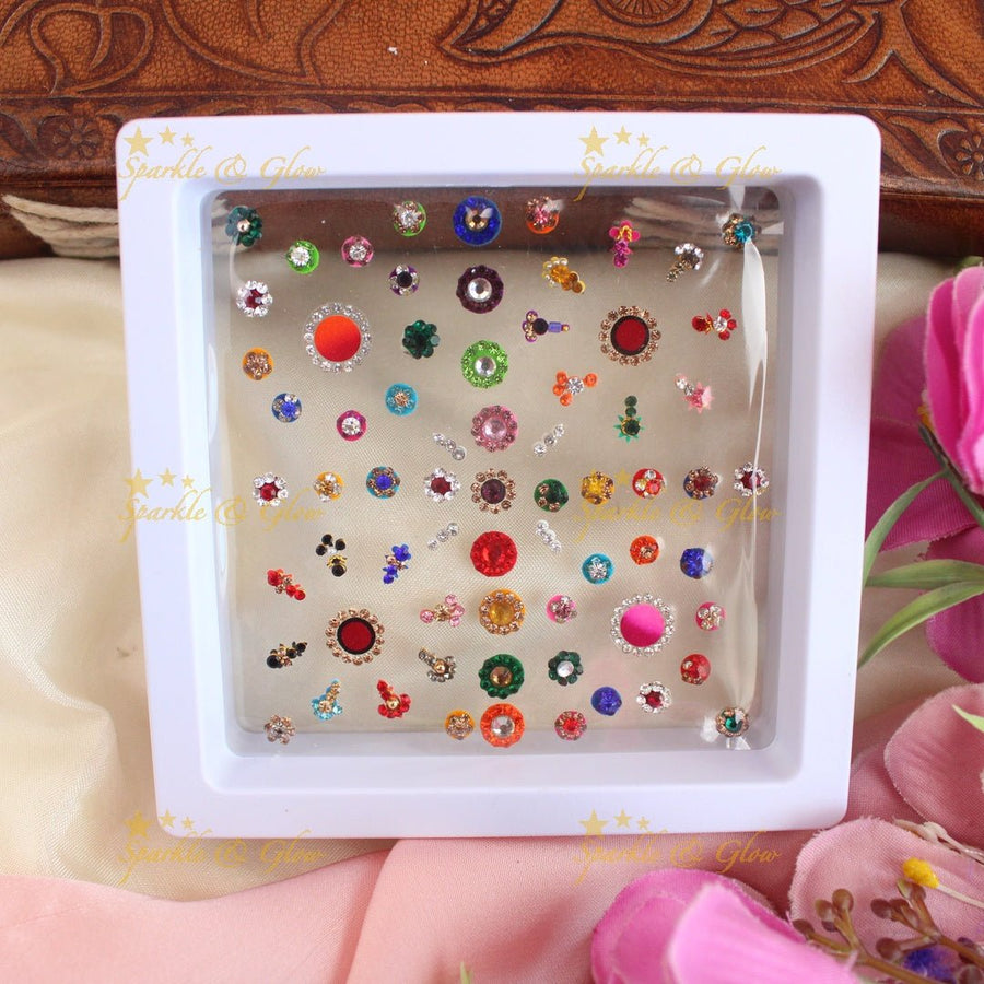 Beautiful Multi coloured Bridal bindi box with different size - Sparkle and Glow - 