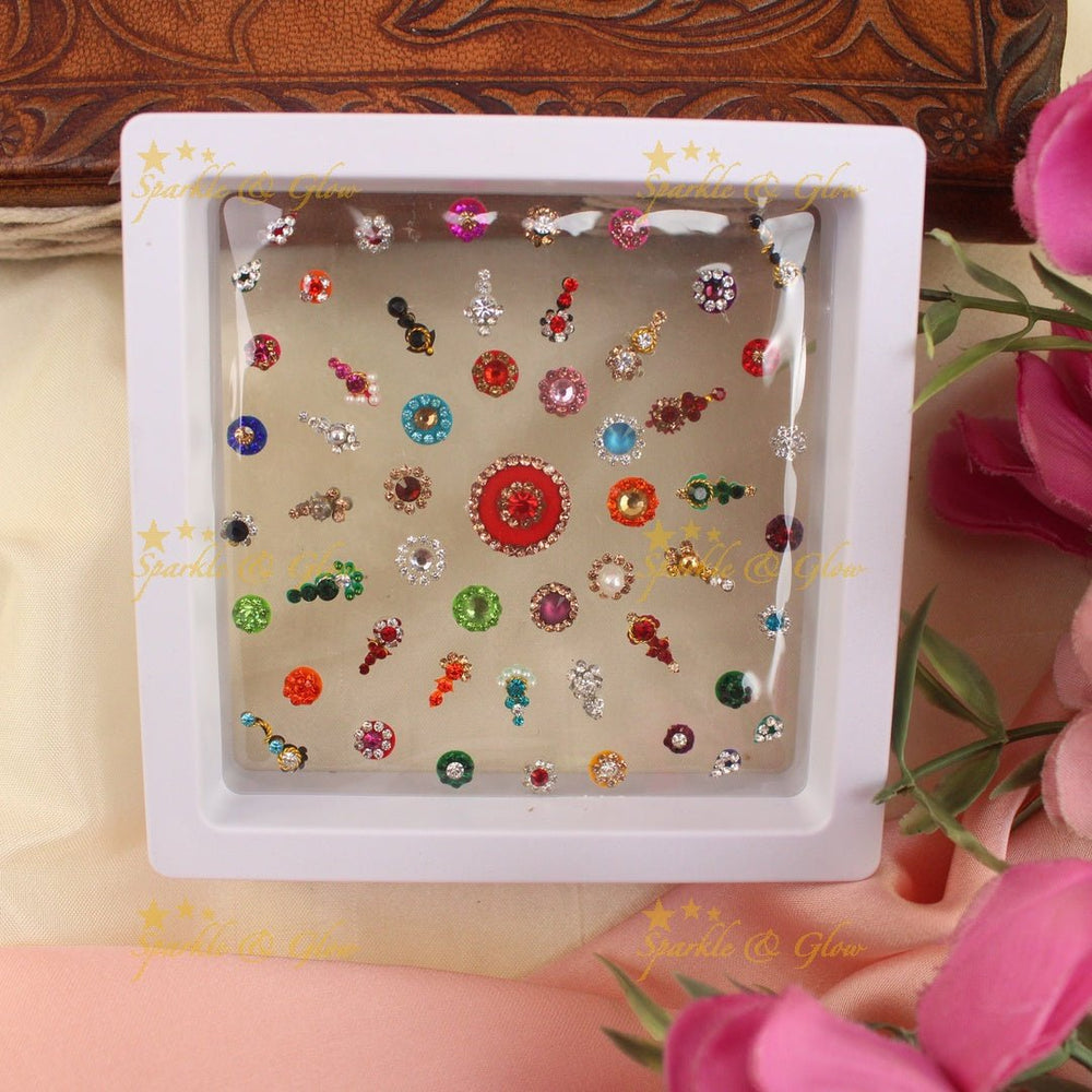 Beautiful stone work Bridal bindi box with Assorted Colours - Sparkle and Glow - 