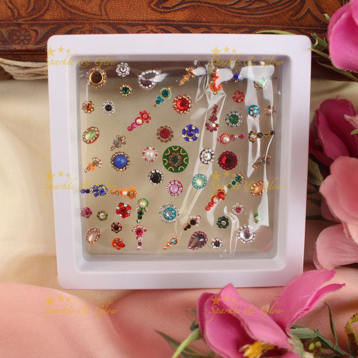 Stunning Bridal bindi box with Assorted colours and size - Sparkle and Glow - 