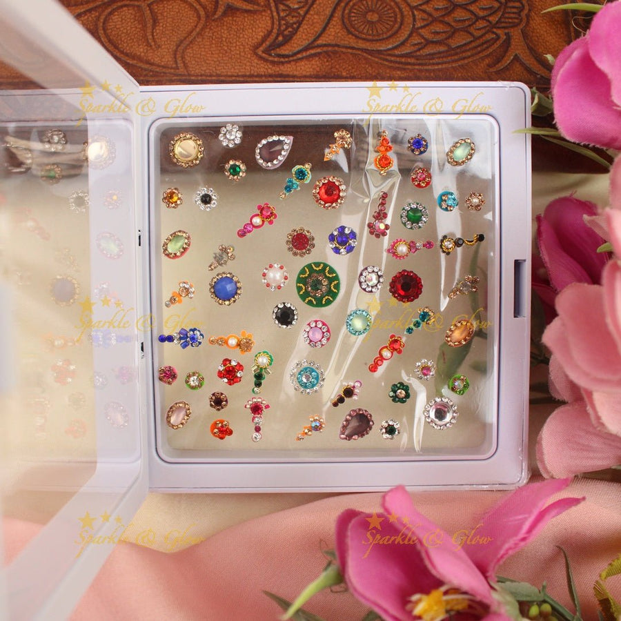 Stunning Bridal bindi box with Assorted colours and size - Sparkle and Glow - 