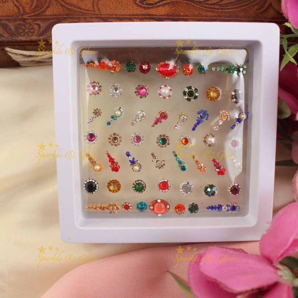 Stunning Round and Line design Bridal bindi box with stones - Sparkle and Glow - 