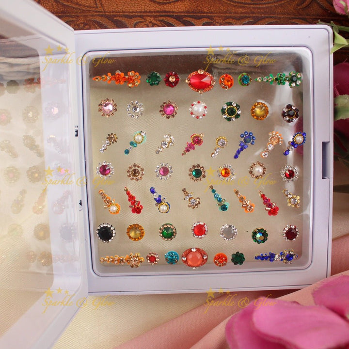 Stunning Round and Line design Bridal bindi box with stones - Sparkle and Glow - 