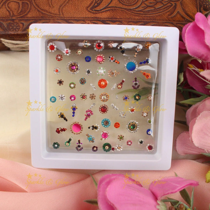 Stunning Assorted Colour Bridal bindi box with different size and design - Sparkle and Glow - 