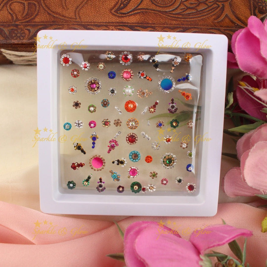 Stunning Assorted Colour Bridal bindi box with different size and design - Sparkle and Glow - 