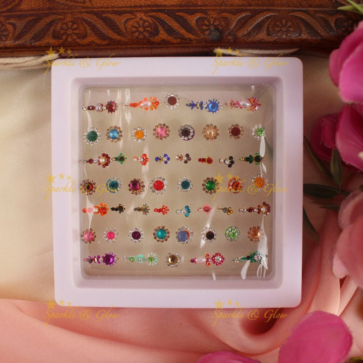 Beautiful Floral and line design Bridal Bindi box with stones - Sparkle and Glow - 