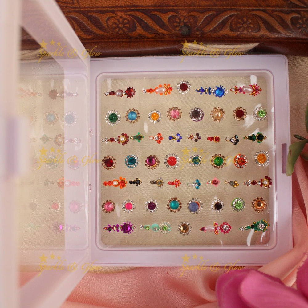 Beautiful Floral and line design Bridal Bindi box with stones - Sparkle and Glow - 