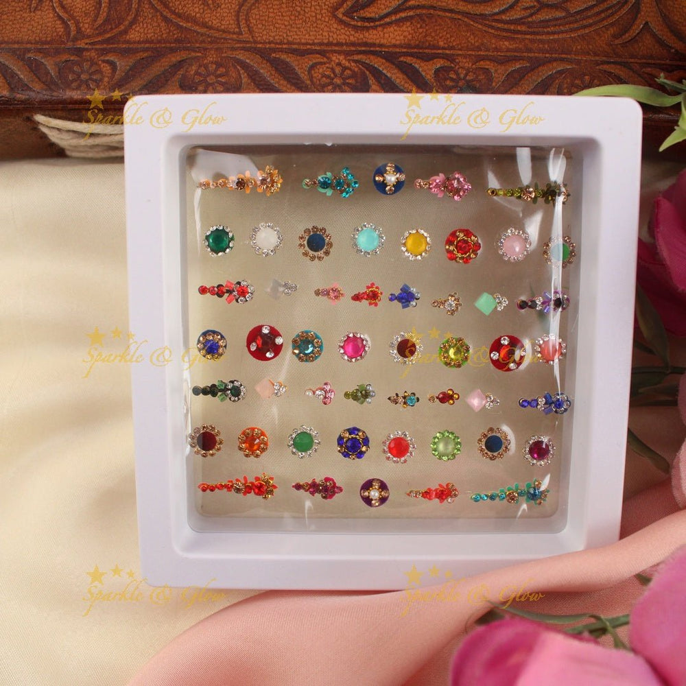 Beautiful Floral and line design Bridal Bindi box with stones - Sparkle and Glow - 