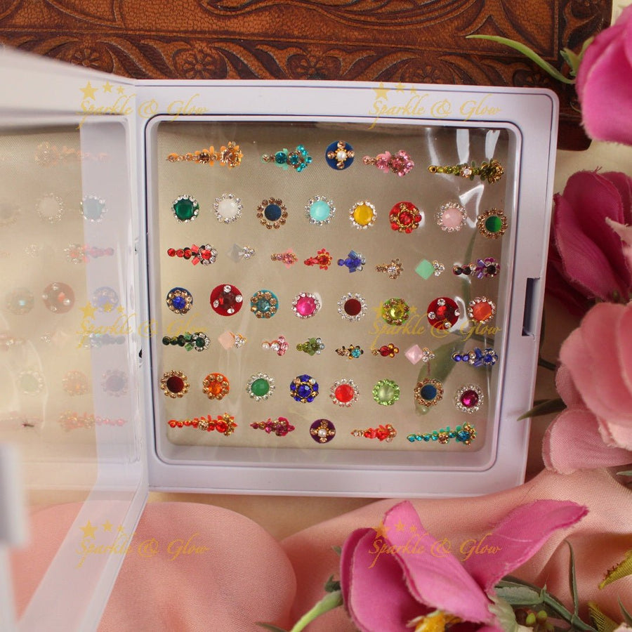 Beautiful Floral and line design Bridal Bindi box with stones - Sparkle and Glow - 