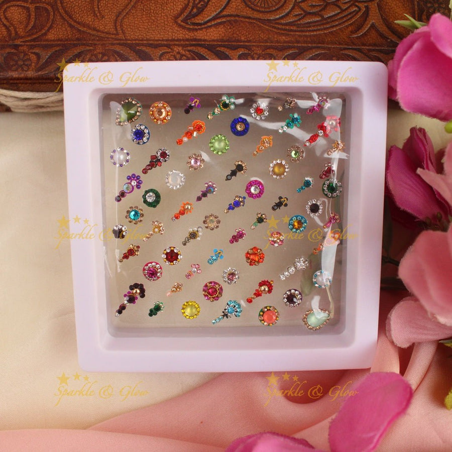 Stunning different shaped Bridal bindi box with Assorted colours - Sparkle and Glow - 