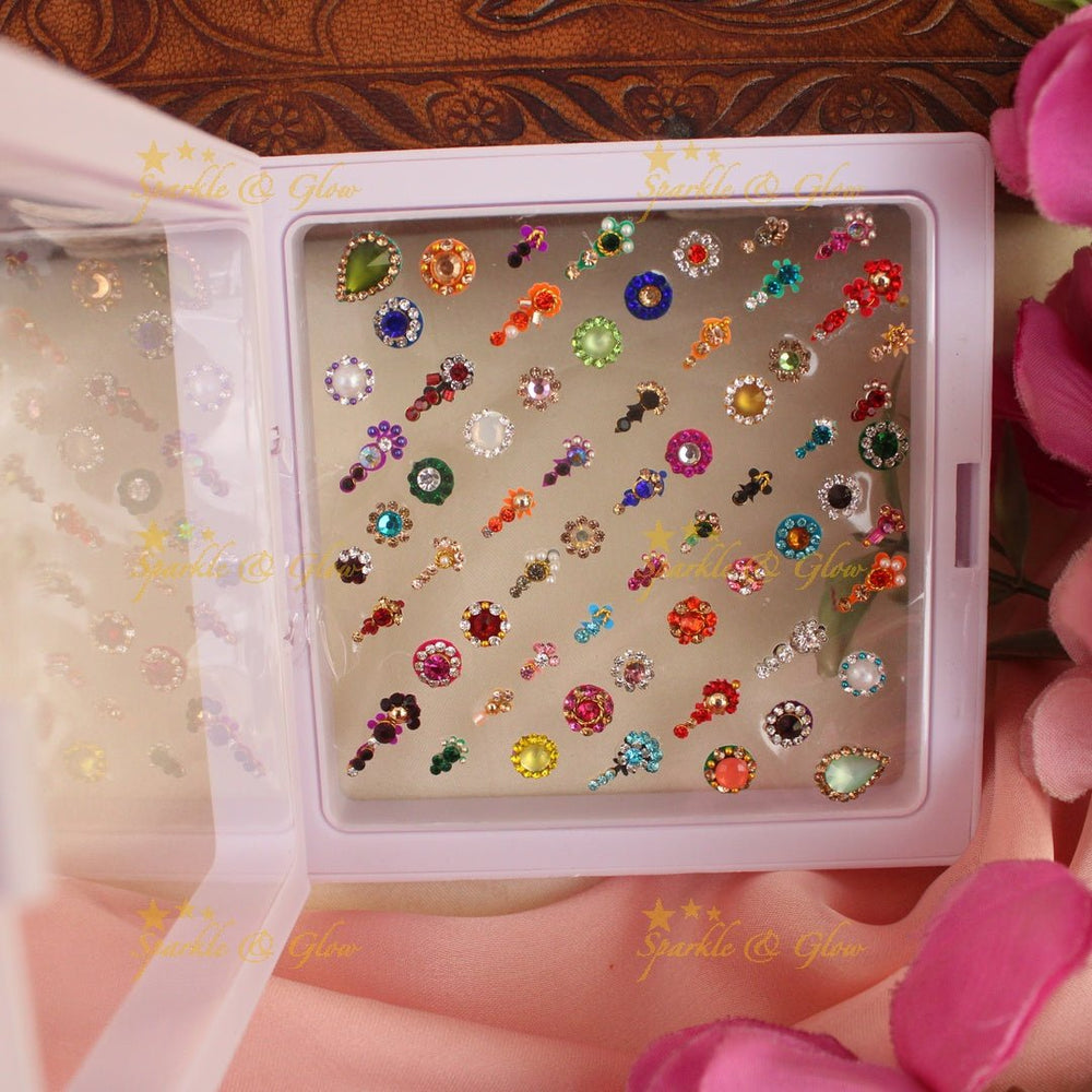 Stunning different shaped Bridal bindi box with Assorted colours - Sparkle and Glow - 