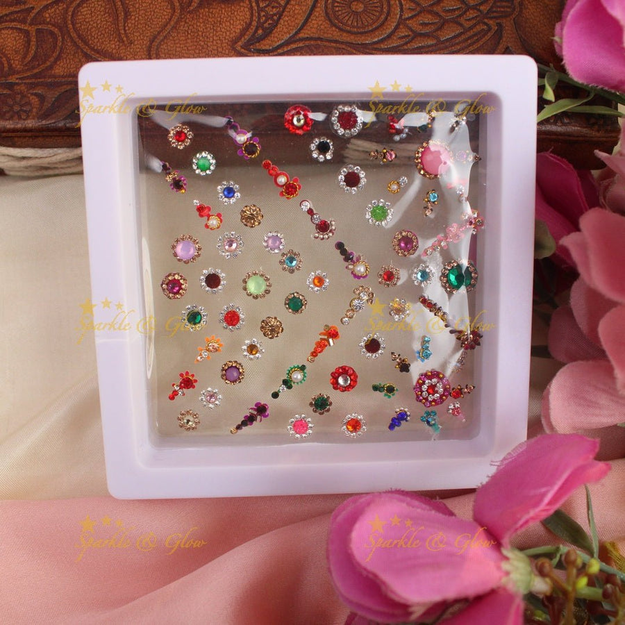 Heavy Stone work Bridal Bindi box with Assorted colour and size - Sparkle and Glow - 