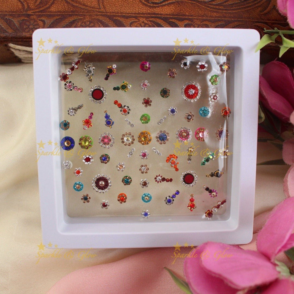 Beautiful stone work Bridal bindi box with Assorted Colours - Sparkle and Glow - 