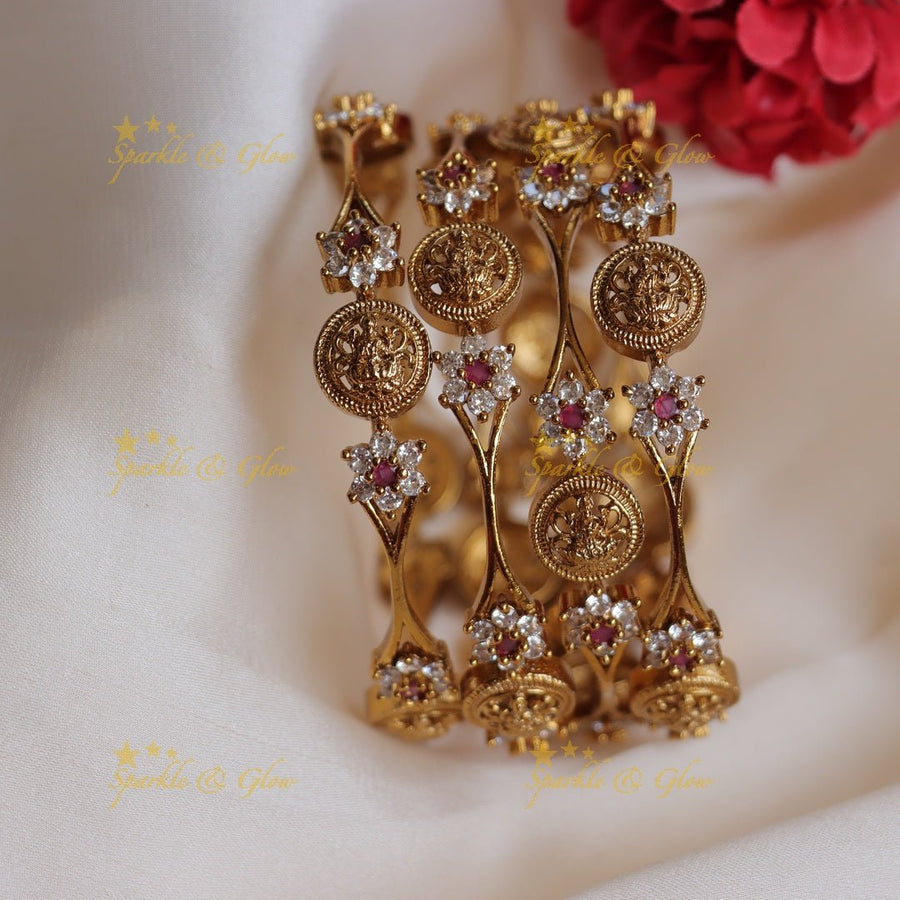 Exquisite Gold - alike Bangles with Ruby & CZ Stones - Sparkle and Glow - 2.4 - 