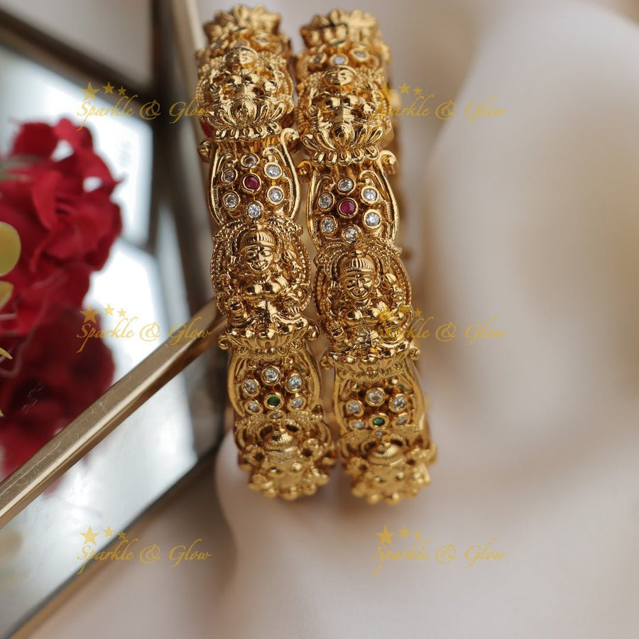 Traditional Gold alike Kemp Lakshmi Floral Bangles - Sparkle and Glow - 2.4 - 