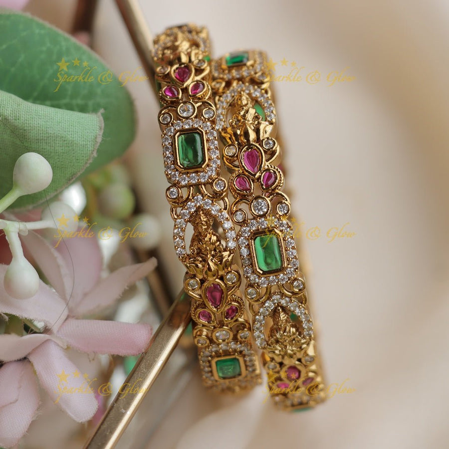 Exquisite Antique gold alike Kemp Lakshmi Bangles - Sparkle and Glow - 2.4 - 