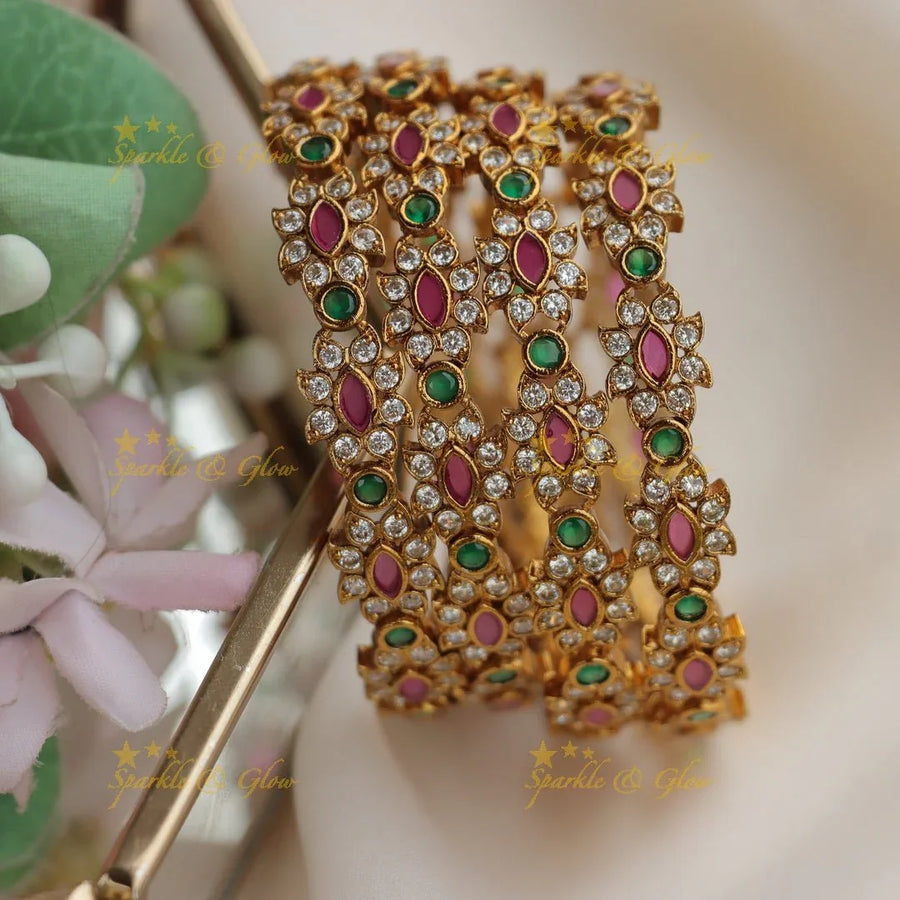 Elegant Gold-alike Kemp Bangles with Ruby & Emerald Stones - Sparkle and Glow