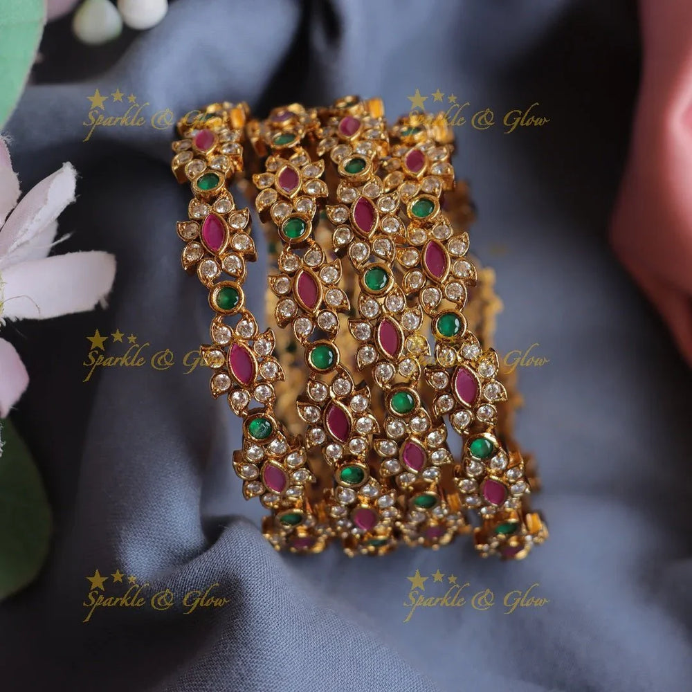 Elegant Gold-alike Kemp Bangles with Ruby & Emerald Stones - Sparkle and Glow