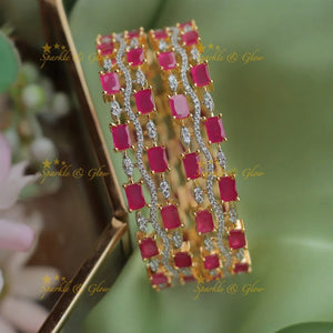 Emerald Stone AD Bangles with White Sparkle Accents