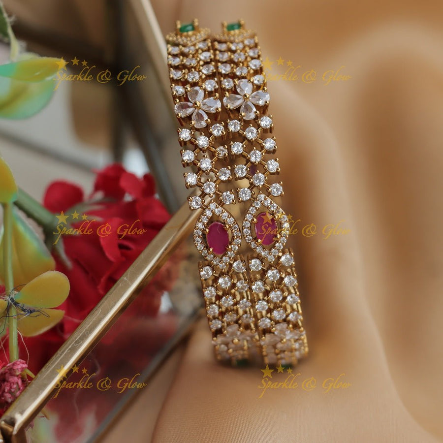 Statement American Diamond & Ruby Bangles - Sparkle and Glow - 2.4 - 