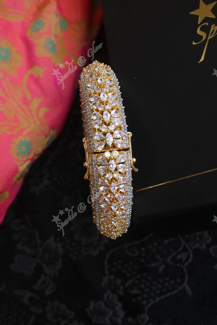 Zircon stones gold polish openable kada - 2.4 - Sparkle and Glow