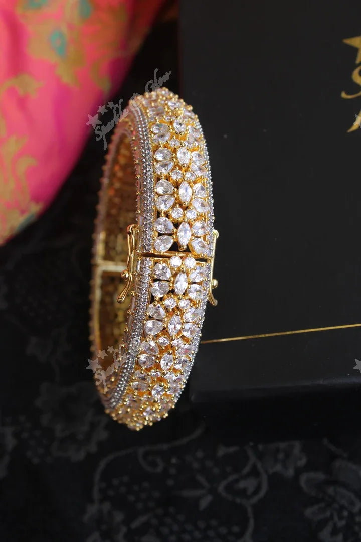 Zircon stones gold polish openable kada - 2.4 - Sparkle and Glow
