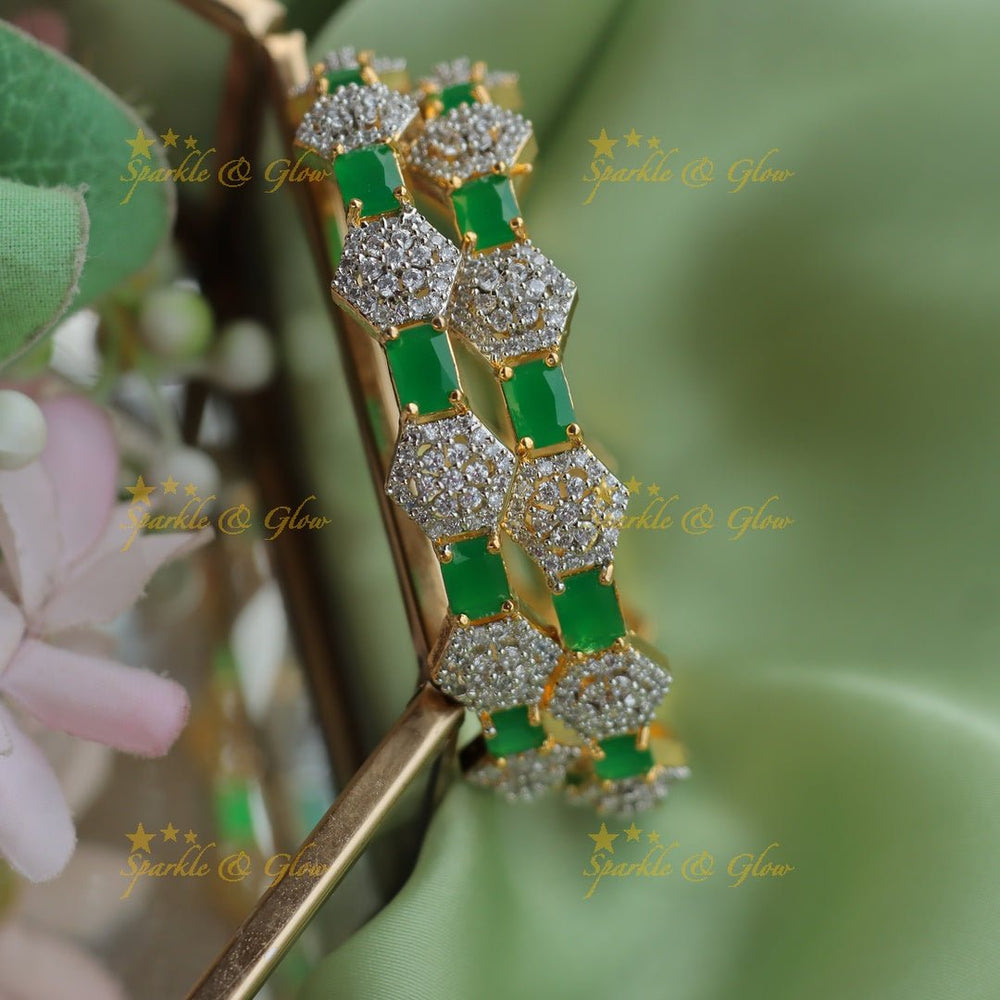 Statement Hexagonal GJ polish Emerald AD Bangles - Sparkle and Glow - Green - 2.4