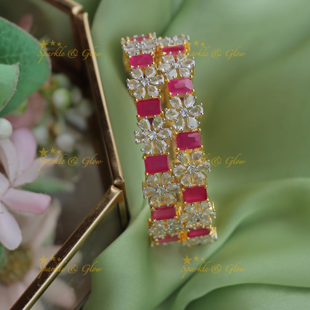 Statement GJ polish Floral AD Bangles - Sparkle and Glow - Pink - 2.4