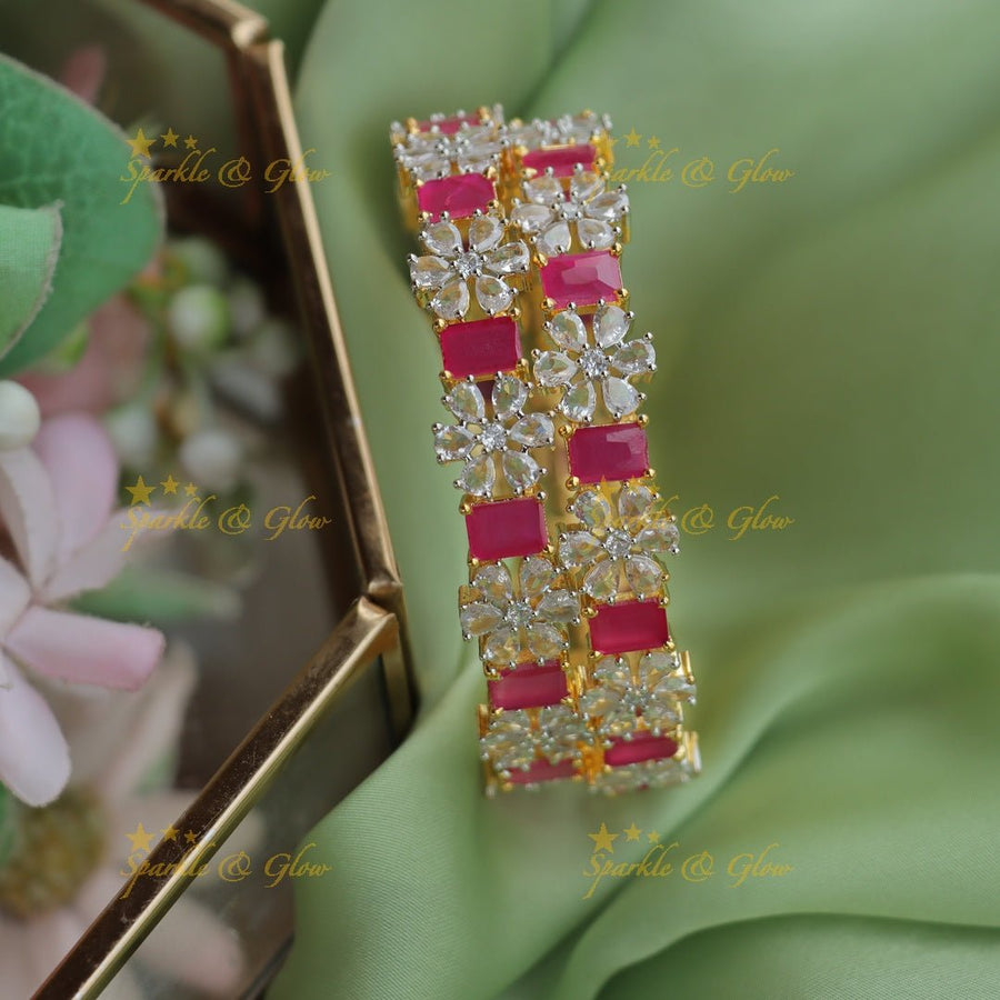 Statement GJ polish Floral AD Bangles - Sparkle and Glow - Pink - 2.4