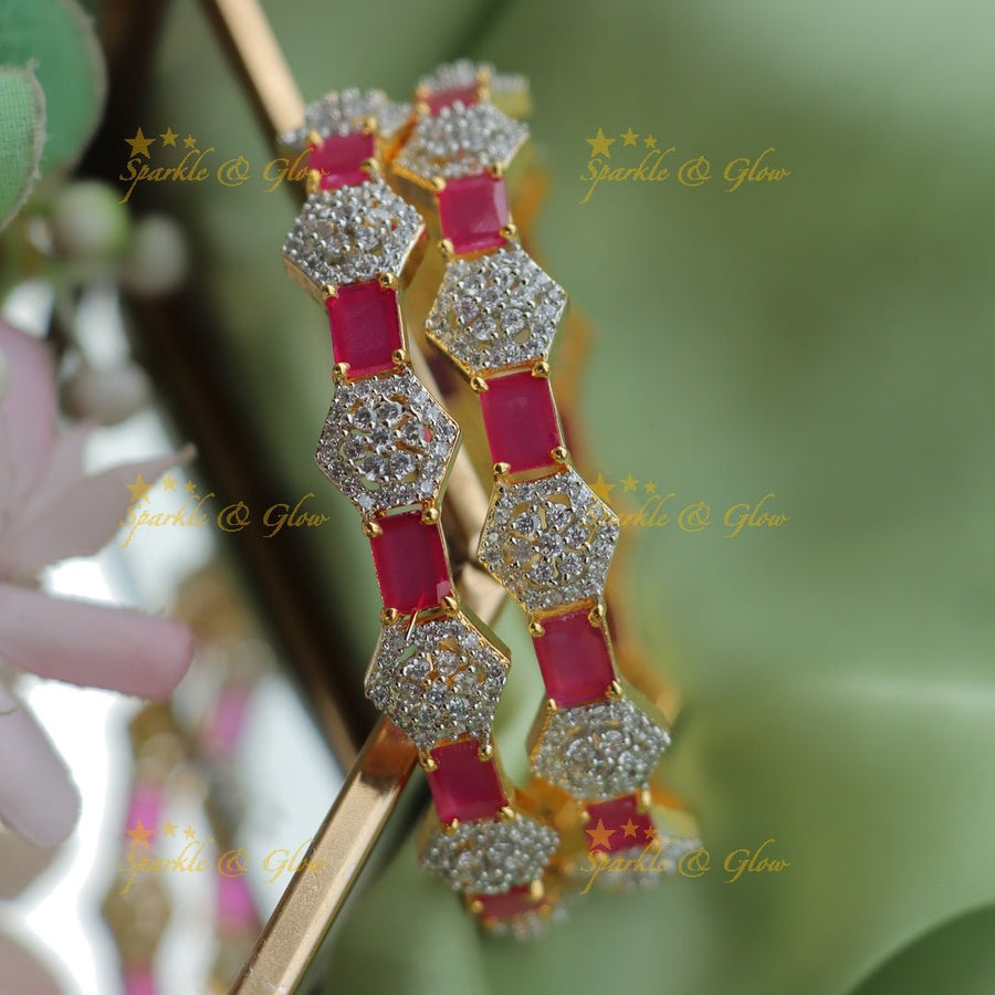 Statement Hexagonal GJ polish Emerald AD Bangles - Sparkle and Glow - Pink - 2.4