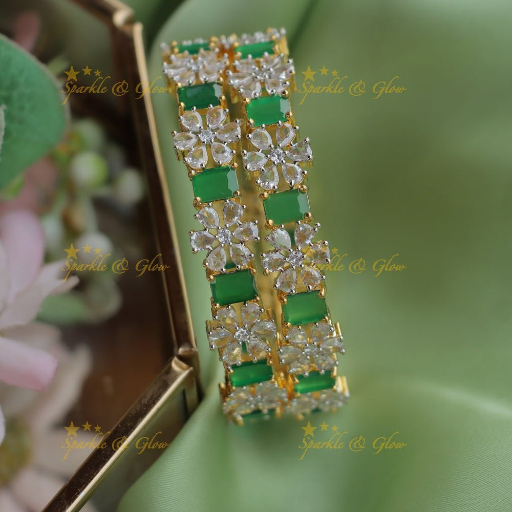 Statement GJ polish Floral AD Bangles - Sparkle and Glow - Green - 2.4
