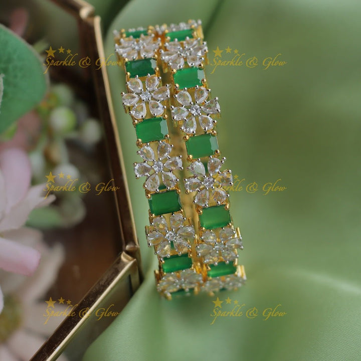 Statement GJ polish Floral AD Bangles - Sparkle and Glow - Green - 2.4