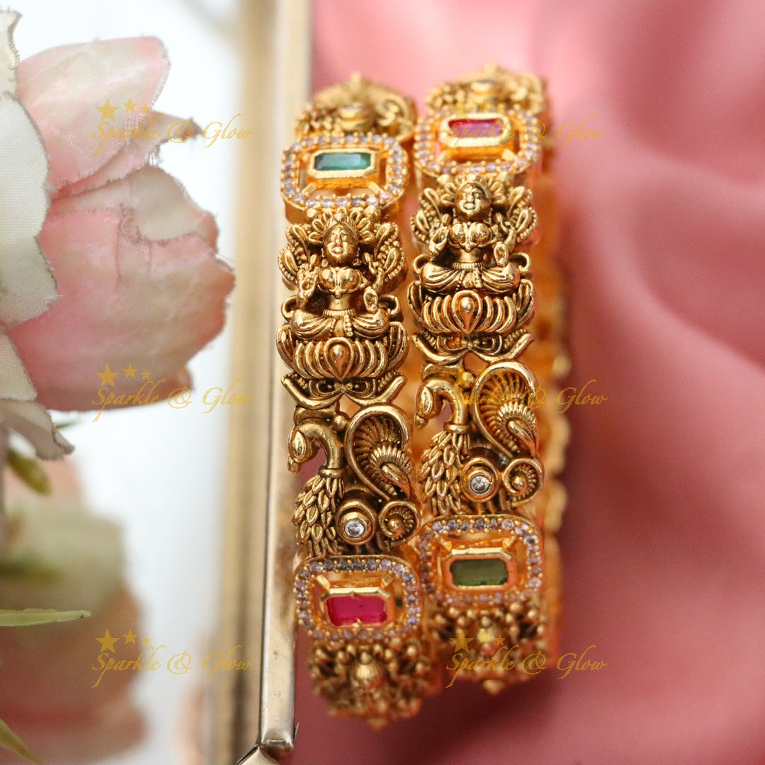 Antique Gold Peacock & Goddess Bangles - Divine Design
