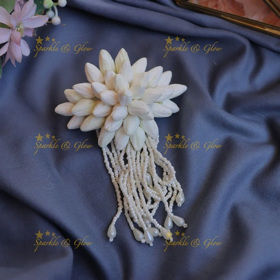 Stunning Real Jasmine look alike Hair clip with layered pearls - Sparkle and Glow