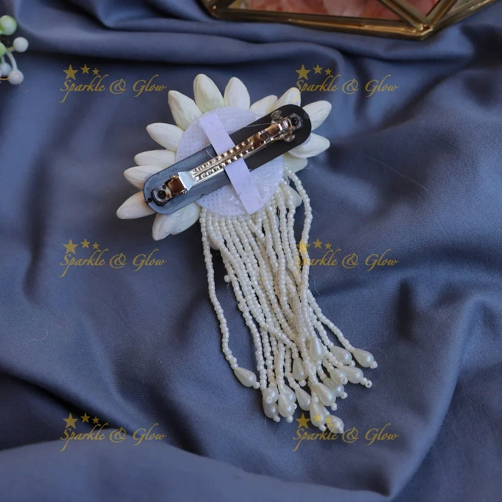 Stunning Real Jasmine look alike Hair clip with layered pearls - Sparkle and Glow