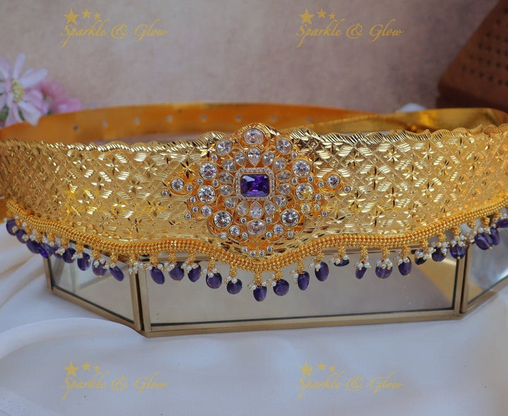 Stunning GJ polish stone Floral carved AD Plain Hipbelt - Blue - Sparkle and Glow - Blue - 