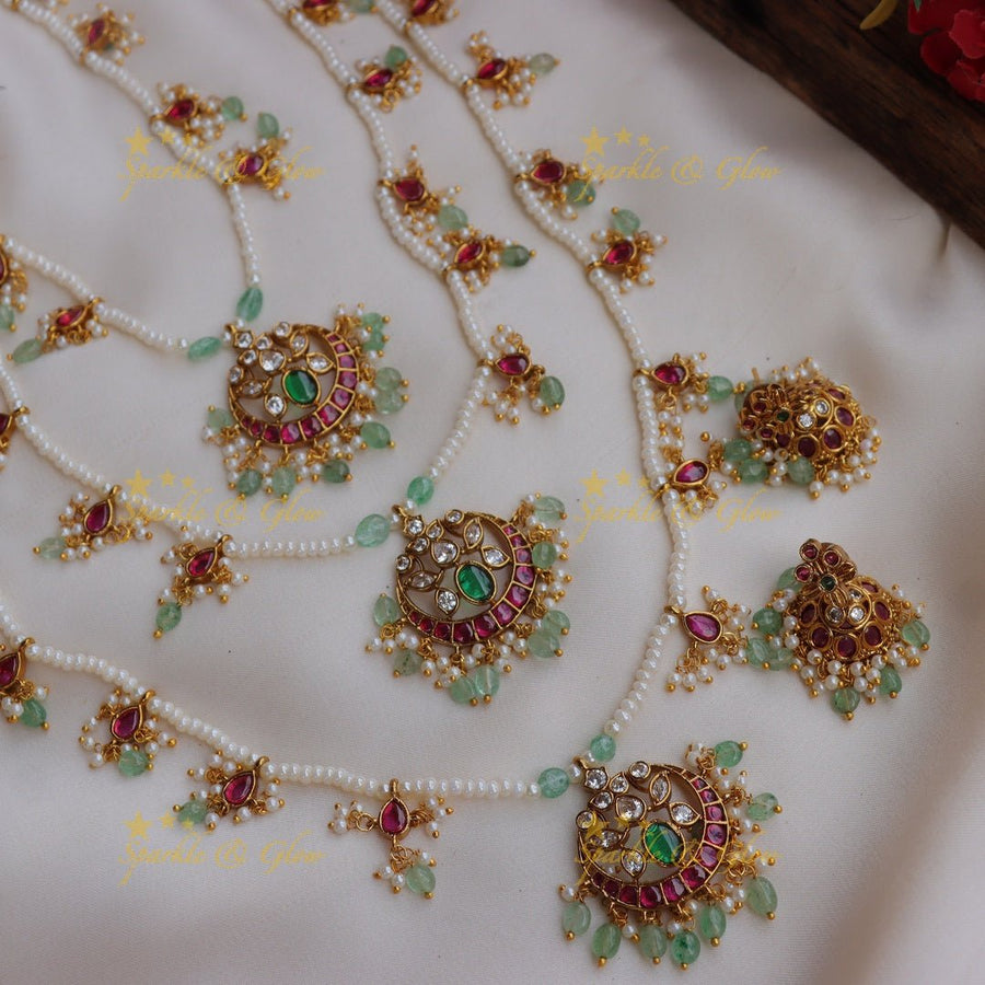 Stunning Jadau Replica Lotus design Theenlada Rani Haram - Sparkle and Glow - Back Thread - 