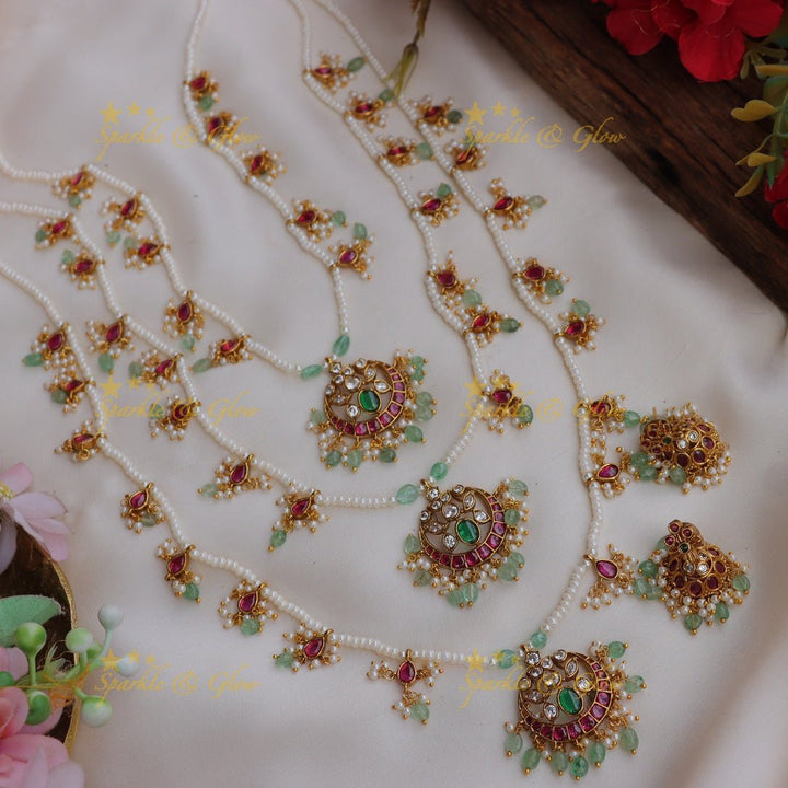 Stunning Jadau Replica Lotus design Theenlada Rani Haram - Sparkle and Glow - Back Thread - 