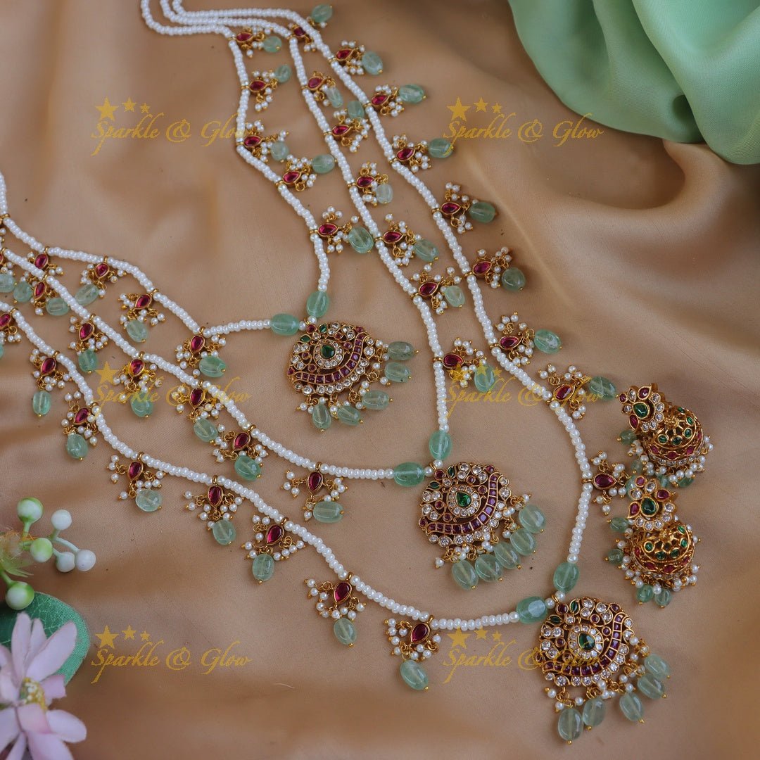 Stunning Jadau Replica Floral design Theenlada Rani Haram - Sparkle and Glow - Back Thread - 