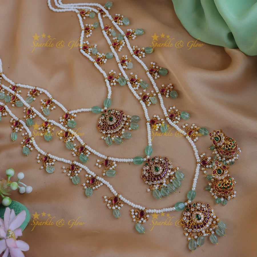 Stunning Jadau Replica Floral design Theenlada Rani Haram - Sparkle and Glow - Back Thread - 
