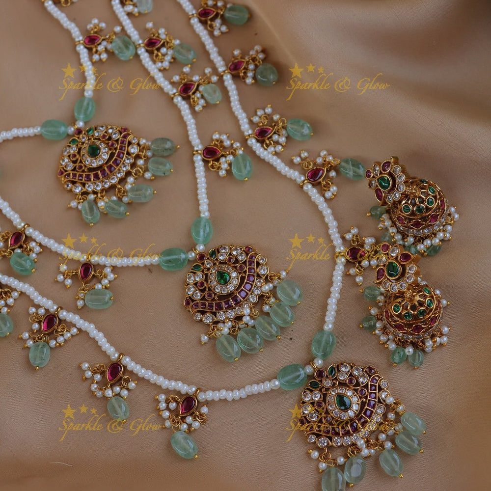 Stunning Jadau Replica Floral design Theenlada Rani Haram - Sparkle and Glow - Back Thread - 