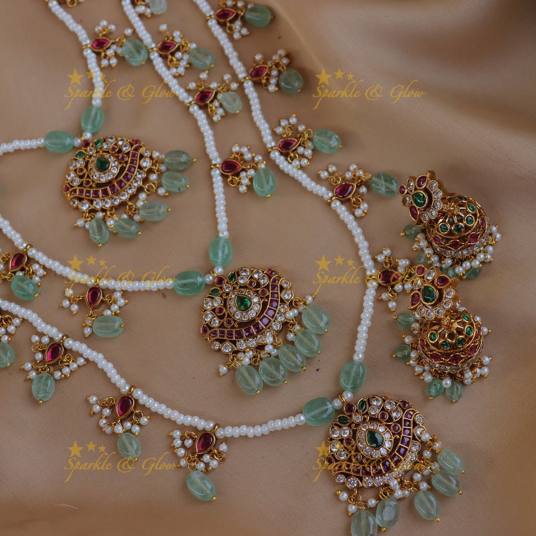 Stunning Jadau Replica Floral design Theenlada Rani Haram - Sparkle and Glow - Back Thread - 
