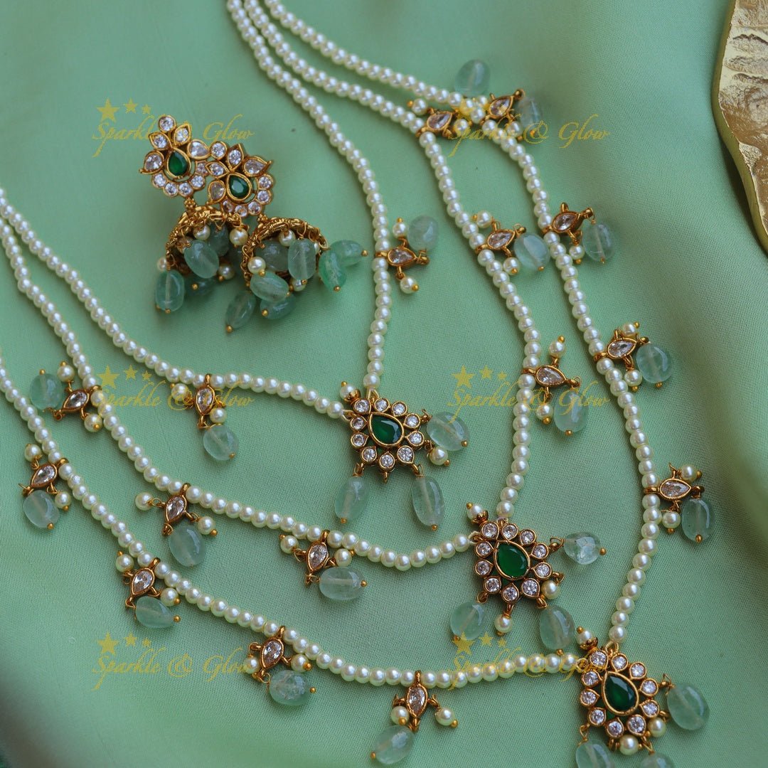 Stunning Jadau Replica Oval Floral design Theenlada Rani Haram - Sparkle and Glow - Back Thread - 