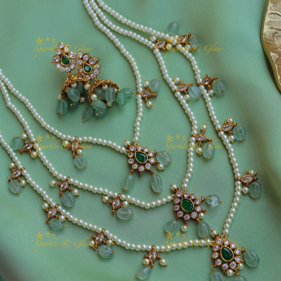Stunning Jadau Replica Oval Floral design Theenlada Rani Haram - Sparkle and Glow - Back Thread - 
