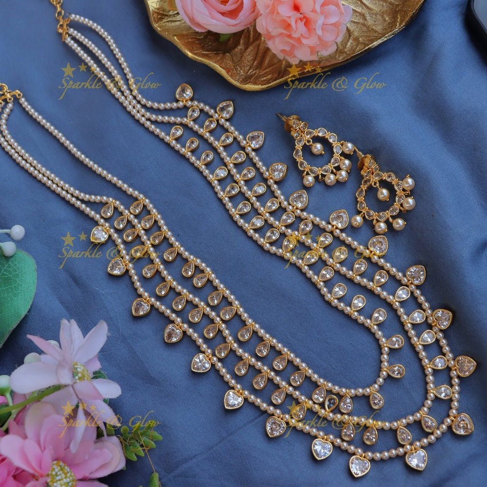 Gracious Three Layered Kundan Heart and waterdrop design pearl haram - Sparkle and Glow - Back Thread - 
