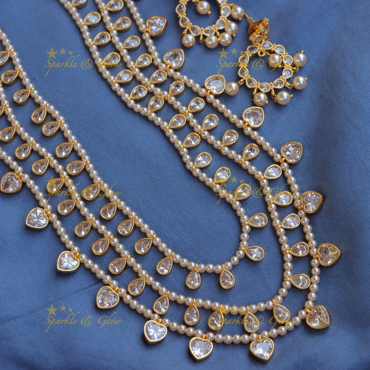 Gracious Three Layered Kundan Heart and waterdrop design pearl haram - Sparkle and Glow - Back Thread - 